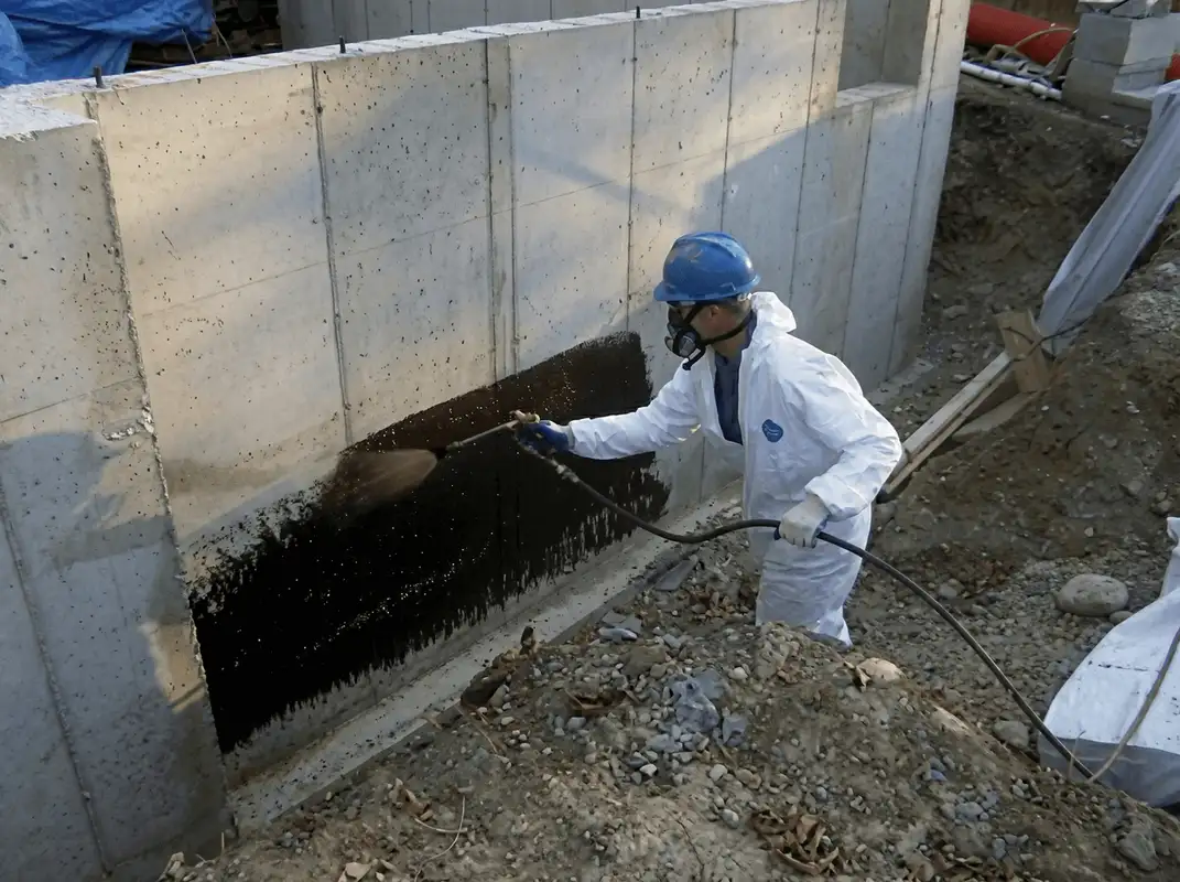 Professional waterproofing the exterior walls of the basement in Tulsa, OK